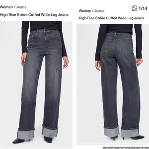 Gap Jeans High Rise Stride Cuffed Wide-Leg Black Wash Stretch Denim Size 31 NEW